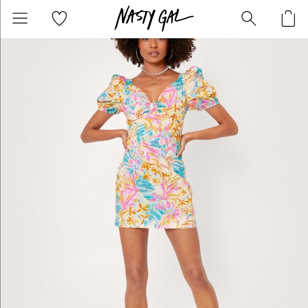 Nasty Gal puff sleeve floral dress